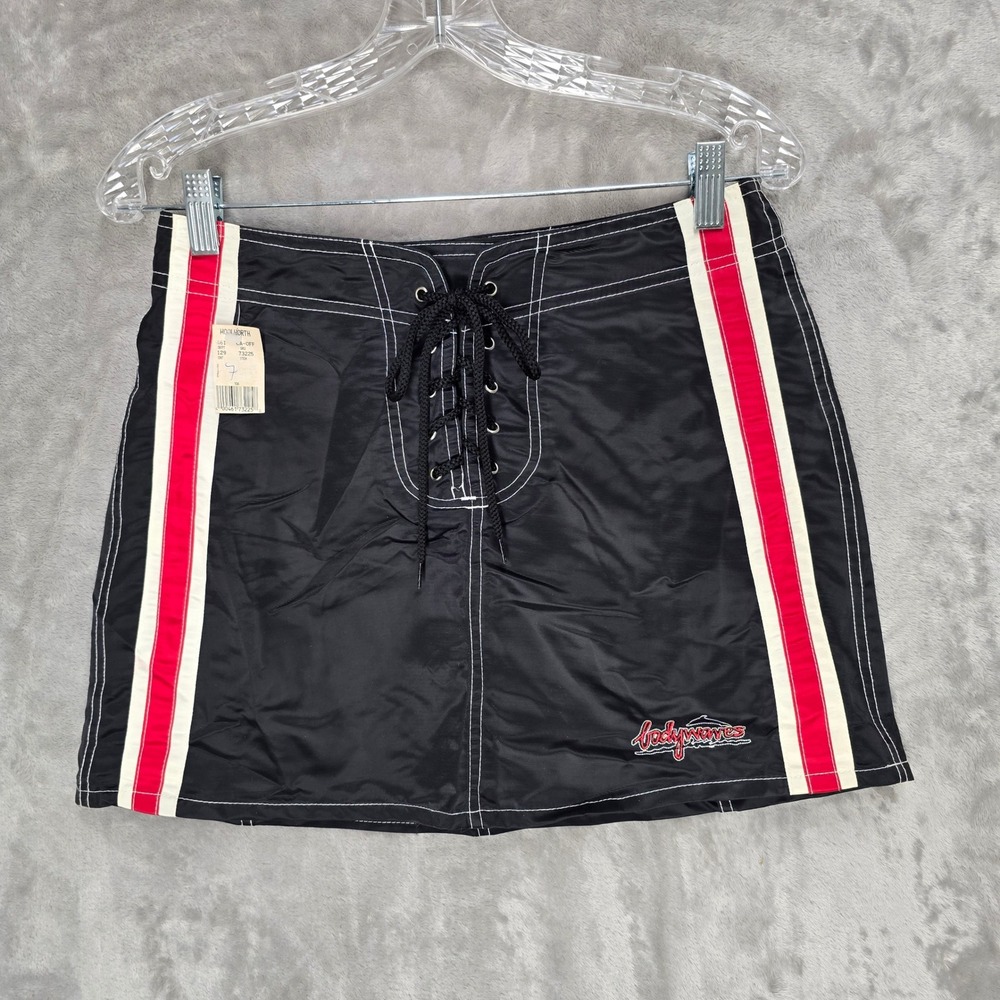 Vtg Bodywave Board Skirt Women 7 Black Beach Stripe Y2K Nylon Mini Gorpcore Tech - Picture 1 of 10